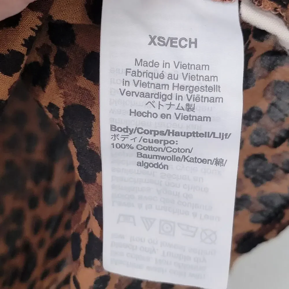 Madewell Leopard Print Balloon Short Puff Sleeve Button‎ Front Sz XS Cotton